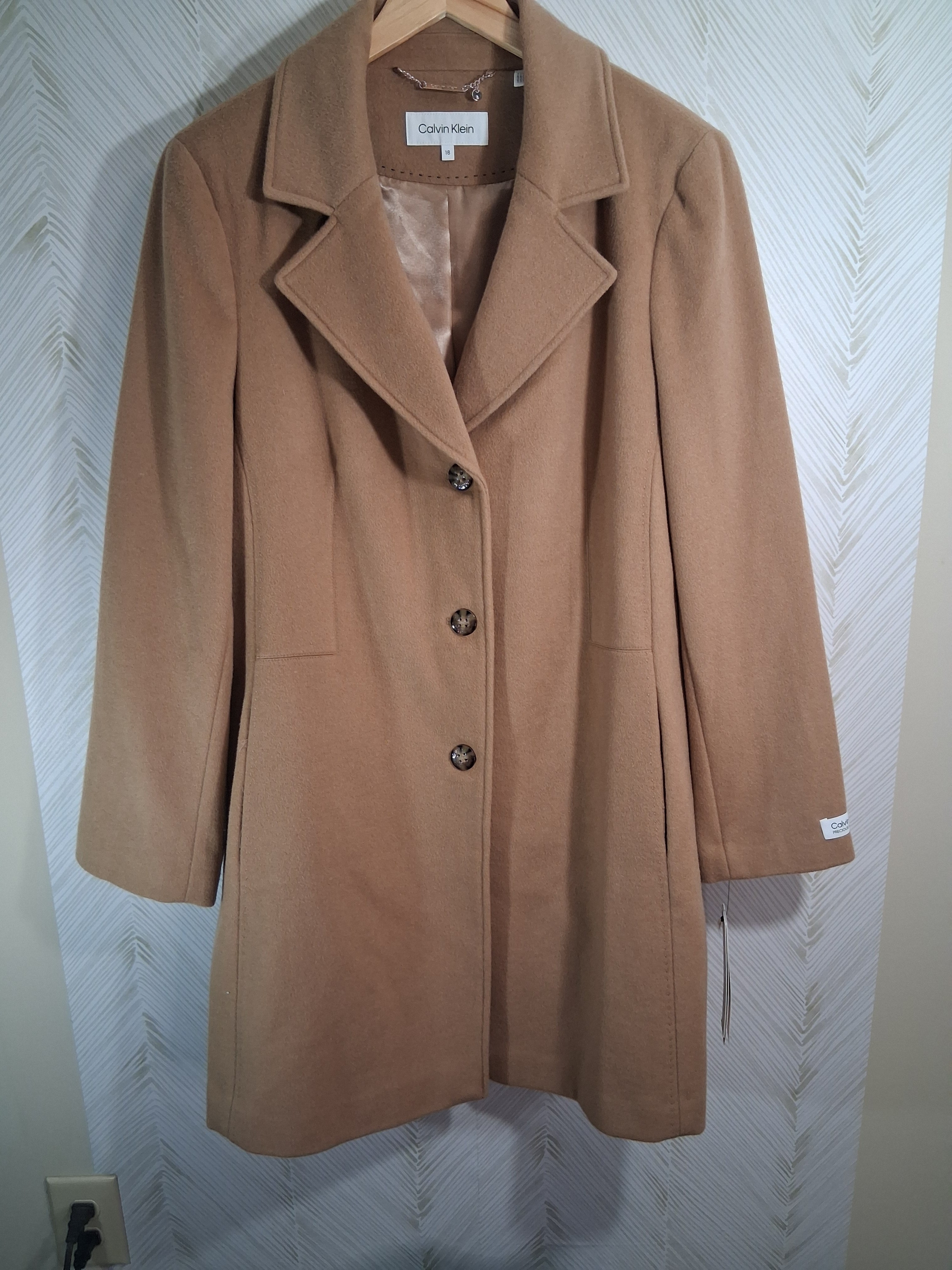 Calvin Klein Women's Tan Single-Breasted Wool Blend Trench Coat